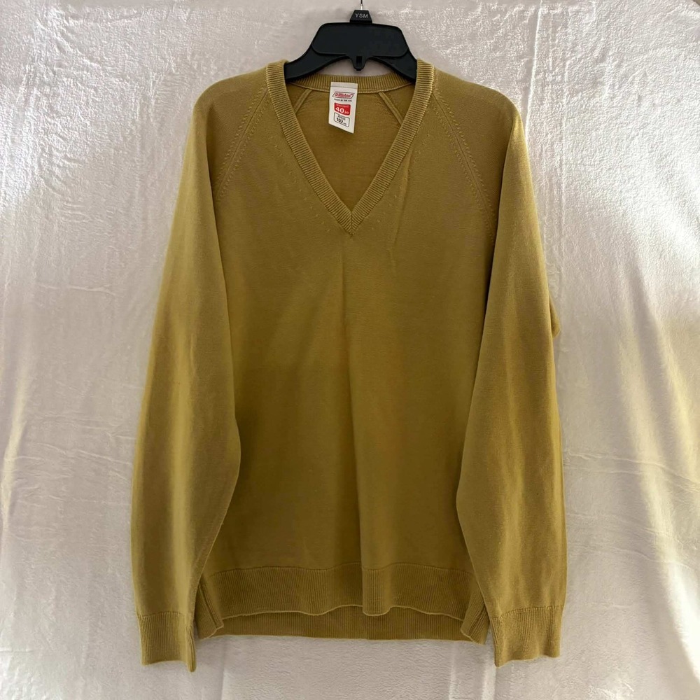 Vintage St Michael Mens Sweater 40 Olive Green V‑neck Made UK Marks & Spencer